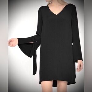 Cuyana Silk Mini Dress Adjustable Long Bell Sleeves in Black color size S